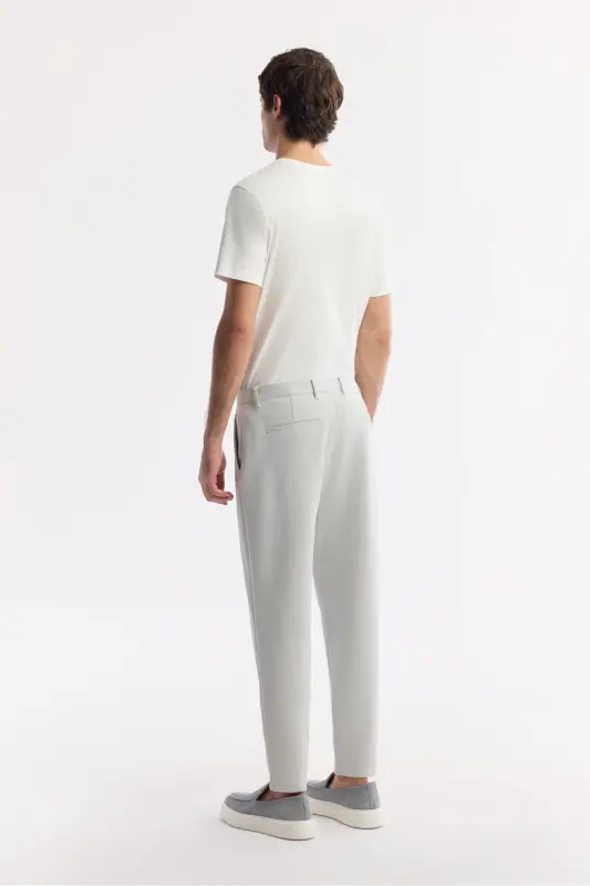 Erkek Açık Gri Klasik Bel Pamuklu Jersey Carrot Fit Pantolon A51Y3013-Açık Gri - 3