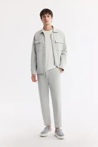 Erkek Açık Gri Klasik Bel Pamuklu Jersey Carrot Fit Pantolon A51Y3013-Açık Gri - 6