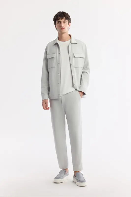 Erkek Açık Gri Klasik Bel Pamuklu Jersey Carrot Fit Pantolon A51Y3013-Açık Gri - 6