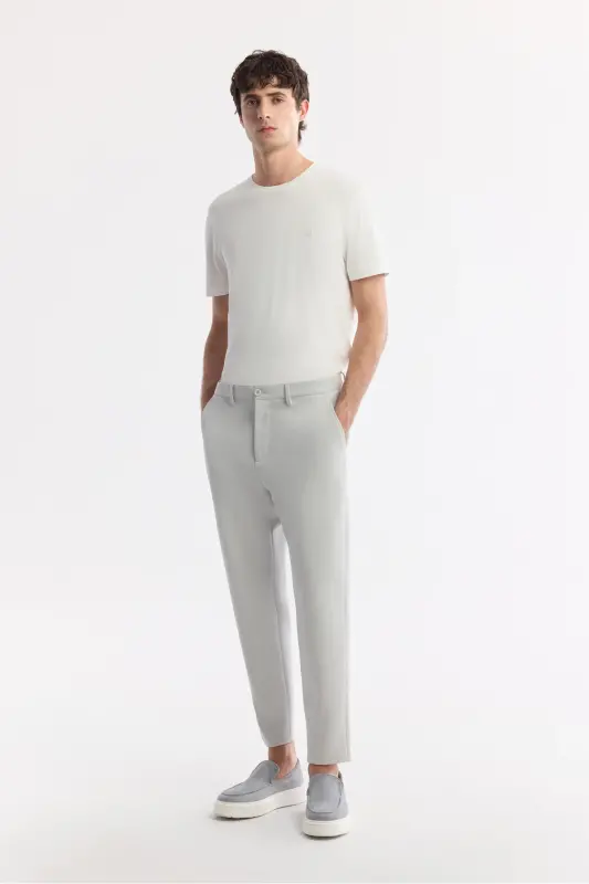 Erkek Açık Gri Klasik Bel Pamuklu Jersey Carrot Fit Pantolon A51Y3013-Açık Gri - AVVA