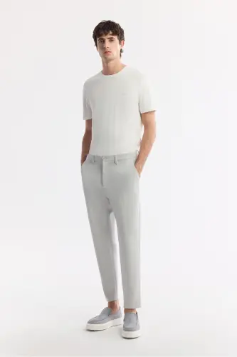 Erkek Açık Gri Klasik Bel Pamuklu Jersey Carrot Fit Pantolon A51Y3013-Açık Gri 