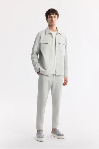 Erkek Açık Gri Klasik Yaka Pamuklu Jersey Comfort Fit Gömlek Ceket A51Y2048 - Açık Gri - 5