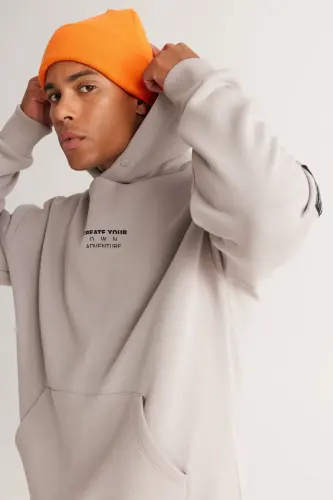 Erkek Açık Gri Oversize Fit Bol Kesim Kapüşonlu Içi Polarlı 3 Iplik Pamuklu Sweatshirt - Açık Gri - AC&CO / ALTINYILDIZ CLASSICS (1)