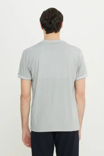 Erkek Açık Gri Pamuklu Slim Fit Dar Kesim Bisiklet Yaka Tişört - Açık Gri - 4