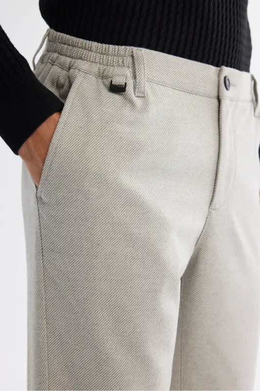 Erkek Açık Gri Yanı Lastikli Diyagonal Elastan Desenli Relaxed Fit Pantolon A42Y3083 - Açık Gri - 4