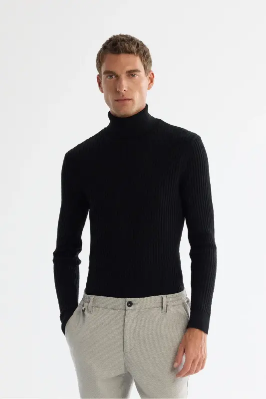 Erkek Açık Gri Yanı Lastikli Diyagonal Elastan Desenli Relaxed Fit Pantolon A42Y3083 - Açık Gri - 6