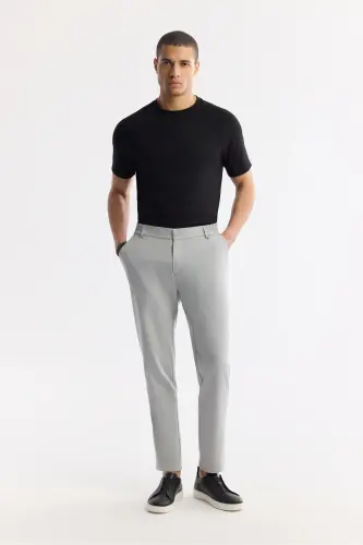 Erkek Açık Gri Beli Lastikli Bi-Stretch Teknik Kumaş Slim Fit Pantolon A51Y3077-Açık Gri - 3