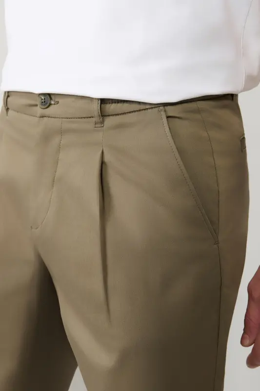 Erkek Açık Haki Pamuklu Klasik Bel Relaxed Fit Pantolon A41Y3037 - Açık Haki - 6