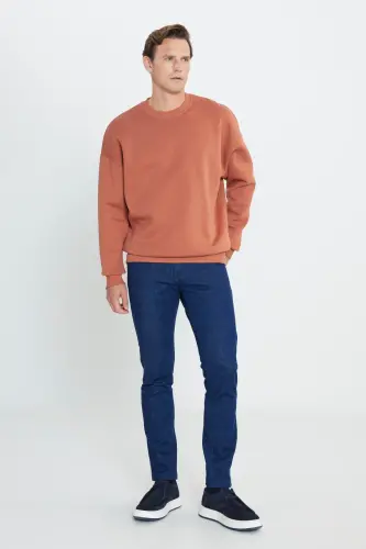 Erkek Açık Kahve Oversize Fit Bol Kesim Pamuklu Içi Polarlı 3 Iplik Bisiklet Yaka Sweatshirt - Kahverengi - AC&CO / ALTINYILDIZ CLASSICS (1)