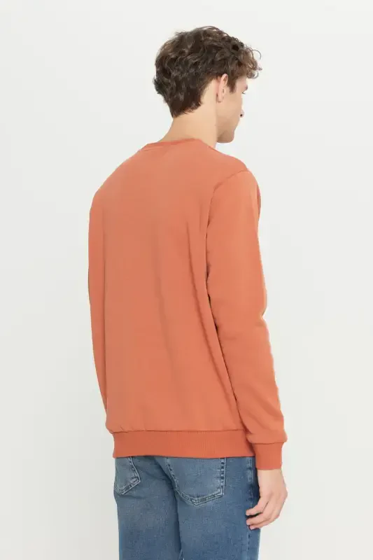 Erkek Açık Kahve Standart Fit Normal Kesim Içi Polarlı 3 Iplik Bisiklet Yaka Sweatshirt-Kahverengi - 5
