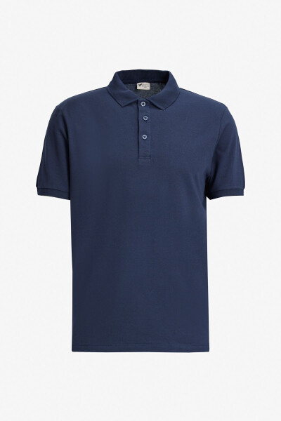 Erkek Açık Lacivert-saks-lacivert 3'lü Çekmeyen Pamuklu Slim Fit Kıvrılmaz Polo Yaka Basic Tişört - ACIK LACI-SAKS-LACIVERT - 8