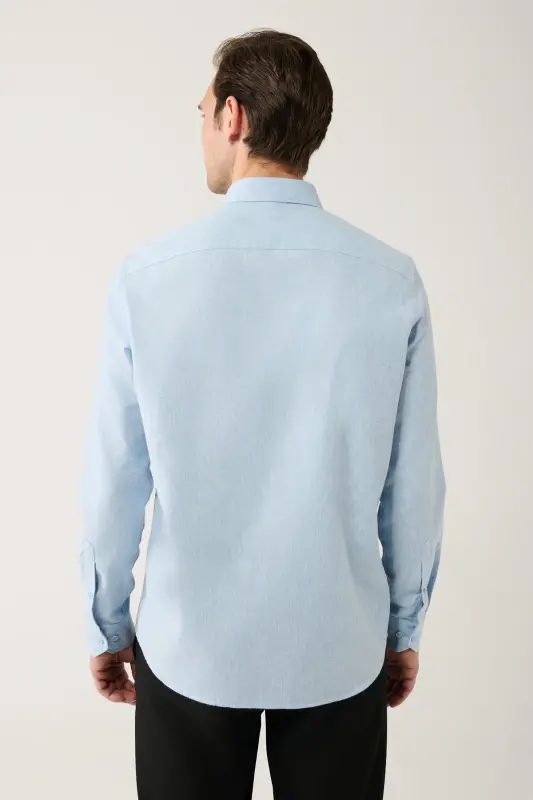 Erkek Açık Mavi Basic Düğmeli Yaka Pamuklu Gömlek E002003-Açık Mavi - 4