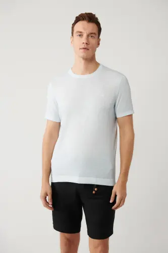 Erkek Açık Mavi Bisiklet Yaka Triko Regular Fit T-Shirt A41Y5074-Açık Mavi - 3