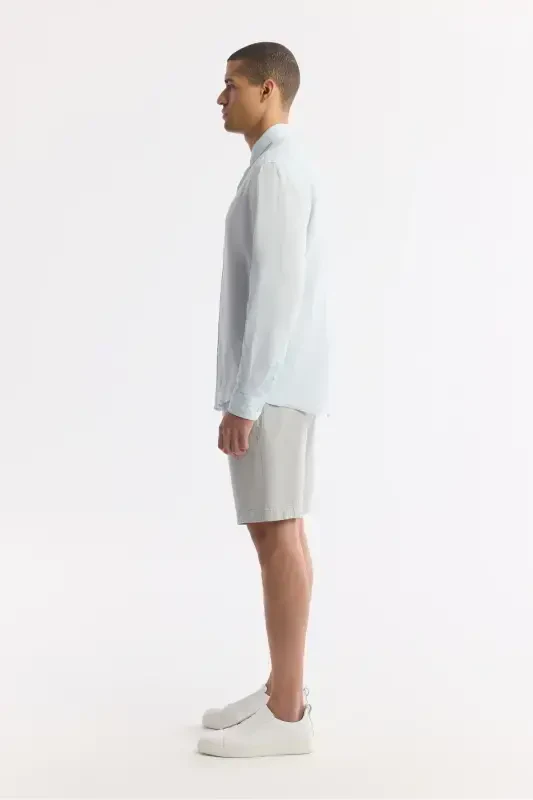 Erkek Açık Mavi Düğmeli Yaka %100 Keten Comfort Fit Gömlek B002191-Açık Mavi - 3