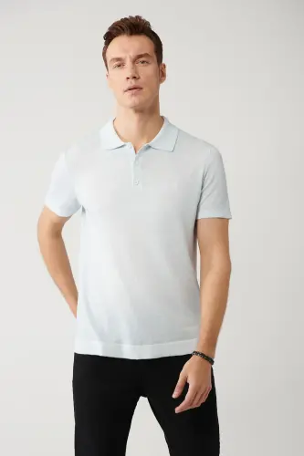 Erkek Açık Mavi 3 Düğmeli Polo Yaka Triko Regular Fit T-Shirt A41Y5067 - Açık Mavi 