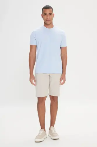 Erkek Açık Mavi Slim Fit Dar Kesim Bisiklet Yaka Pamuklu Tişört-Açık Mavi - 2