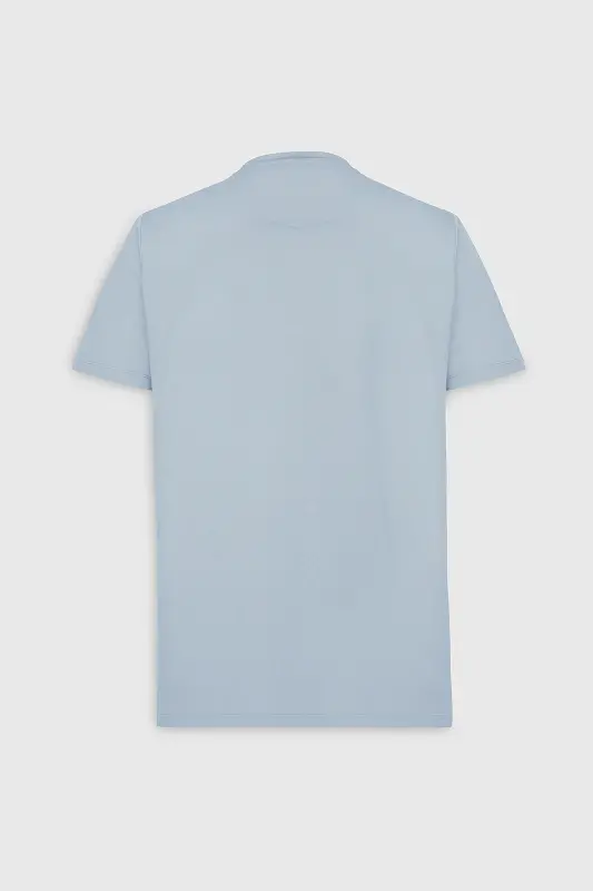 Erkek Açık Mavi Slim Fit Dar Kesim Bisiklet Yaka Pamuklu Tişört-Açık Mavi - 8