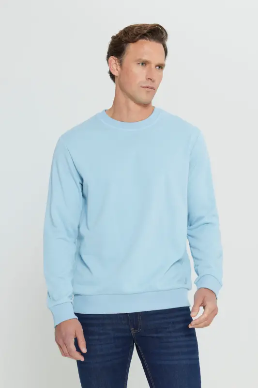 Erkek Açık Mavi Standart Fit Normal Kesim Bisiklet Yaka 3 Iplik Pamuklu Sweatshirt - Açık Mavi - AC&CO / ALTINYILDIZ CLASSICS
