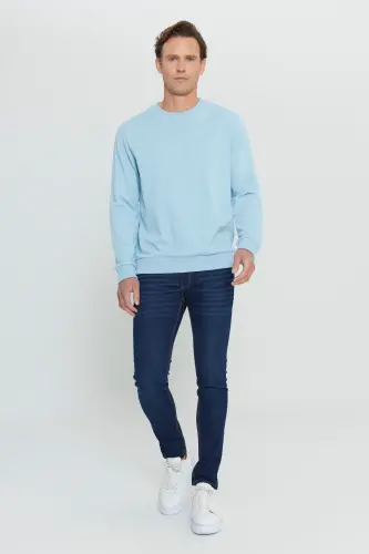 Erkek Açık Mavi Standart Fit Normal Kesim Bisiklet Yaka 3 Iplik Pamuklu Sweatshirt - Açık Mavi - AC&CO / ALTINYILDIZ CLASSICS (1)