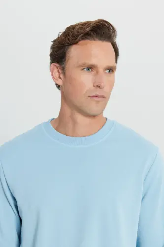 Erkek Açık Mavi Standart Fit Normal Kesim Bisiklet Yaka 3 Iplik Pamuklu Sweatshirt - Açık Mavi - 4