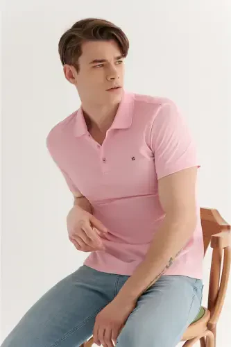 Erkek Açık Pembe Basic Pamuklu Polo Yaka T-shirt E001004-Açık Pembe - AVVA (1)