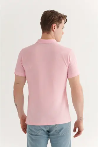 Erkek Açık Pembe Basic Pamuklu Polo Yaka T-shirt E001004 - Açık Pembe - 4