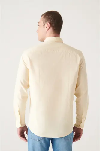 Erkek Açık Sarı Oxford %100 Pamuk Düğmeli Yaka Regular Fit Gömlek B002003-Açık Sarı - 4