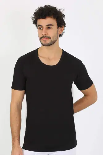Erkek Açık Yaka Siyah Penye Atlet 6565 - 1