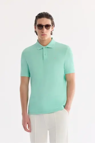 Erkek Açık Yeşil Kıvrılmaz Polo Yaka %100 Pamuk Basic Regular Fit T-Shirt B001032 - Açık Yeşil 