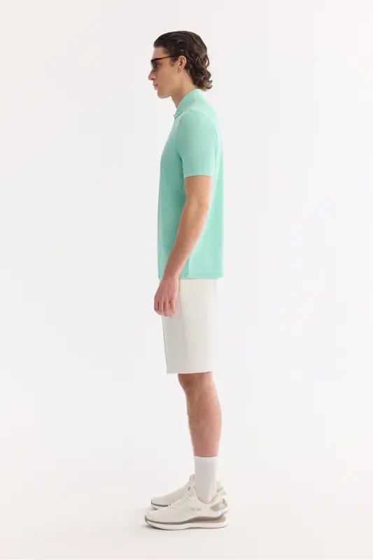 Erkek Açık Yeşil Kıvrılmaz Polo Yaka %100 Pamuk Basic Regular Fit T-Shirt B001032 - Açık Yeşil - 3