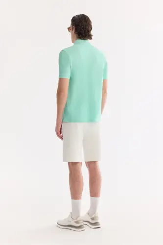 Erkek Açık Yeşil Kıvrılmaz Polo Yaka %100 Pamuk Basic Regular Fit T-Shirt B001032 - Açık Yeşil - 4