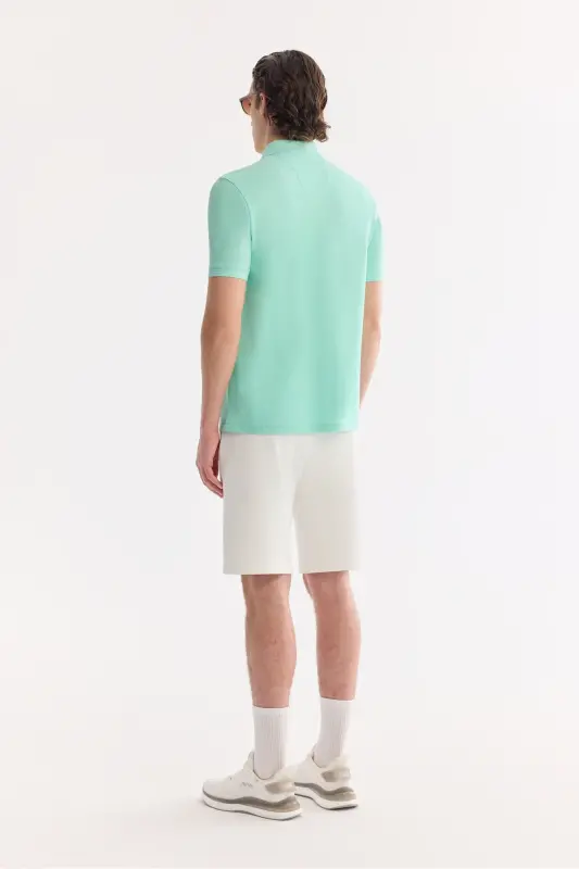 Erkek Açık Yeşil Kıvrılmaz Polo Yaka %100 Pamuk Basic Regular Fit T-Shirt B001032 - Açık Yeşil - 4