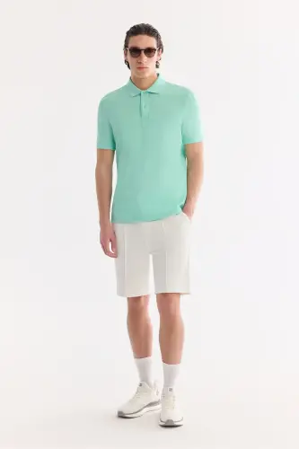 Erkek Açık Yeşil Kıvrılmaz Polo Yaka %100 Pamuk Basic Regular Fit T-Shirt B001032 - Açık Yeşil - 5