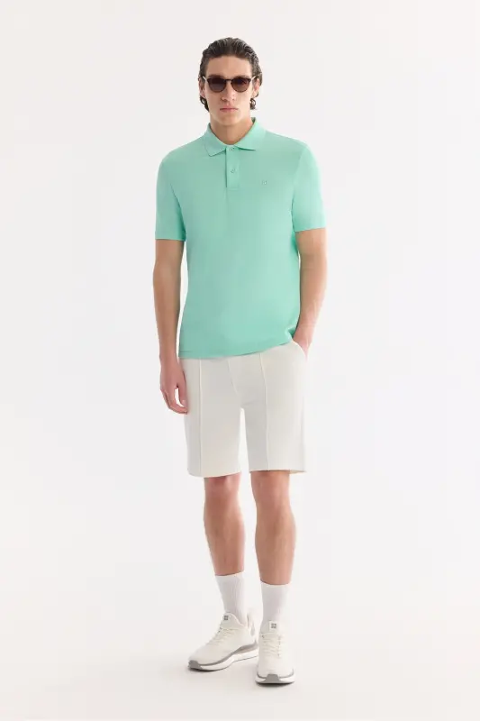 Erkek Açık Yeşil Kıvrılmaz Polo Yaka %100 Pamuk Basic Regular Fit T-Shirt B001032 - Açık Yeşil - 5