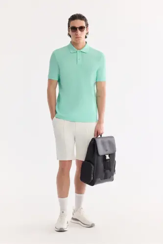 Erkek Açık Yeşil Kıvrılmaz Polo Yaka %100 Pamuk Basic Regular Fit T-Shirt B001032 - Açık Yeşil - 6