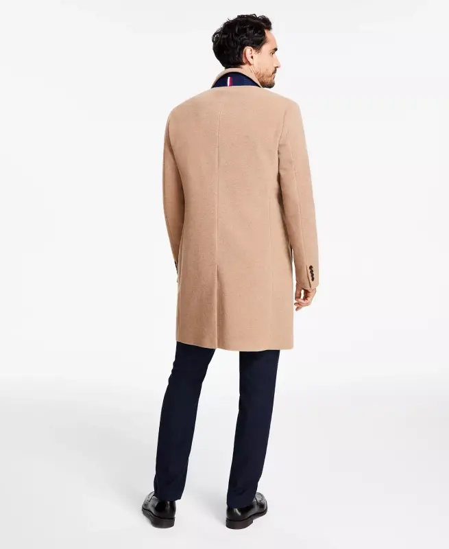 Men's Addison Wool-Blend Trim Fit Overcoat - Camel - 2