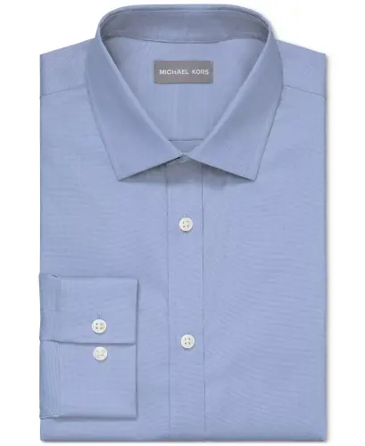 Men's Airsoft Slim Fit Untucked Length Wrinkle Free Stretch Dress Shirt - Blue - 4