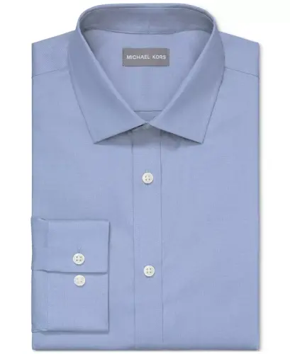 Men's Airsoft Slim Fit Untucked Length Wrinkle Free Stretch Dress Shirt - Blue - 4