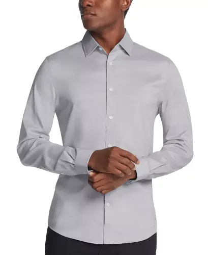 Men's Airsoft Slim Fit Untucked Length Wrinkle Free Stretch Dress Shirt 