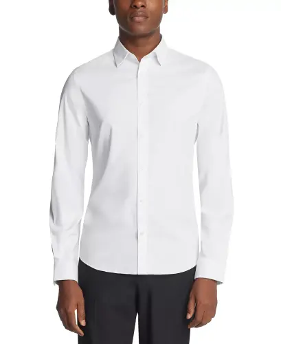 Men's Airsoft Slim Fit Untucked Length Wrinkle Free Stretch Dress Shirt 