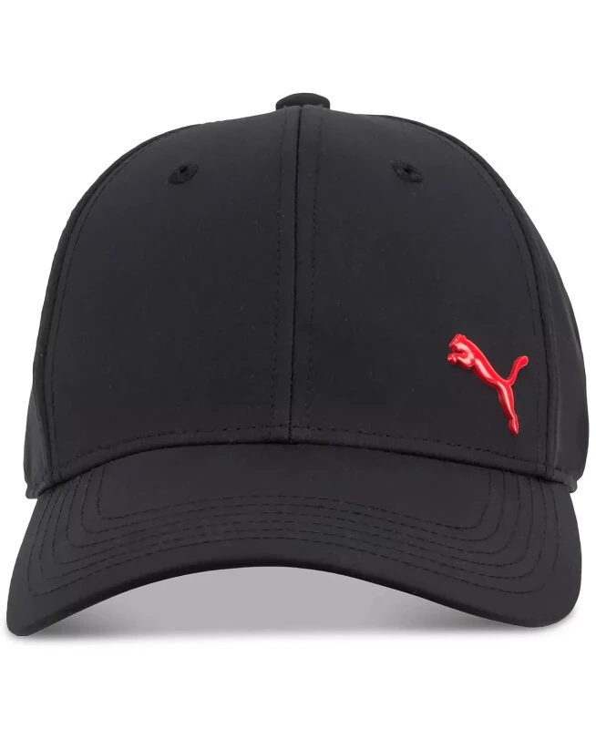 Men's Alloy Solid Color Cat Logo Stretch Fit Cap-Black/Red - Modazone