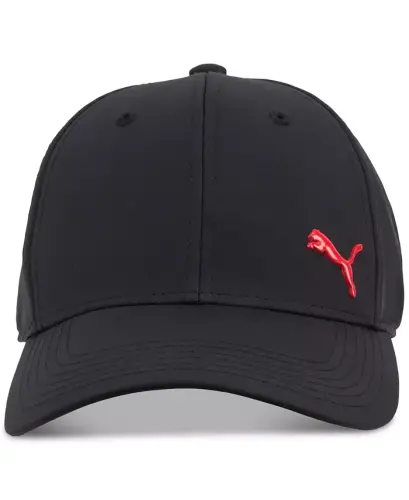 Men's Alloy Solid Color Cat Logo Stretch Fit Cap - Black/Red 