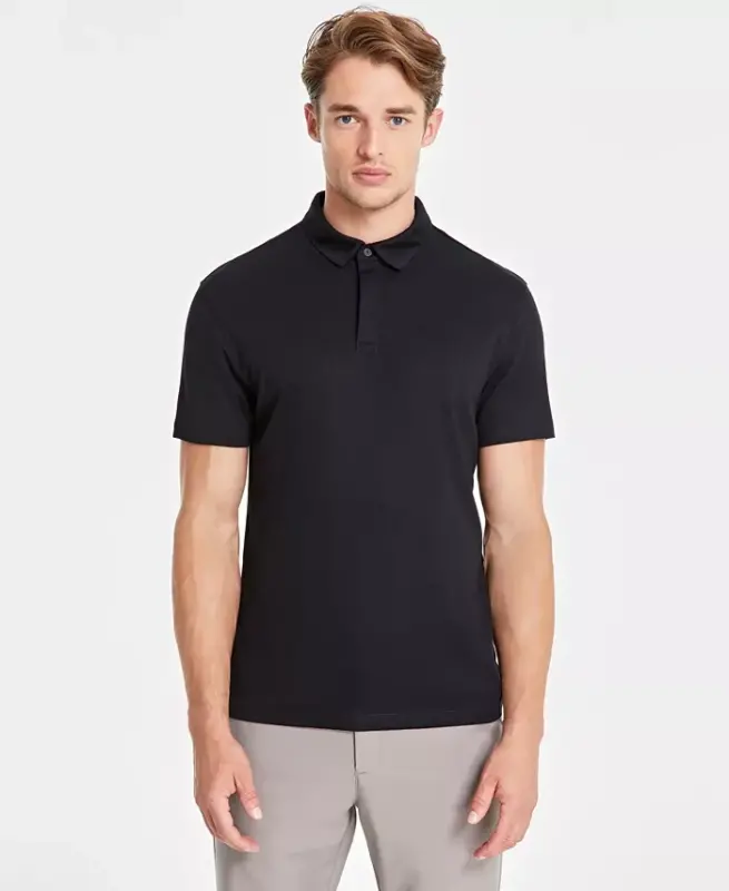 Men's AlfaTech Stretch Solid Polo Shirt, Created for Modazone-Deep Black - ALFANI