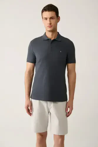Erkek Antrasit Basic Pamuklu Polo Yaka T-shirt E001004-Antrasit - 1