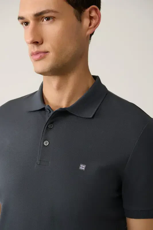 Erkek Antrasit Basic Pamuklu Polo Yaka T-shirt E001004-Antrasit - 2