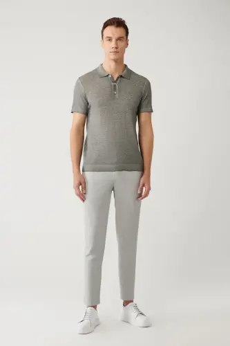 Erkek Antrasit 3 Düğmeli Polo Yaka Triko Regular Fit T-Shirt A41Y5067 - Antrasit - 5