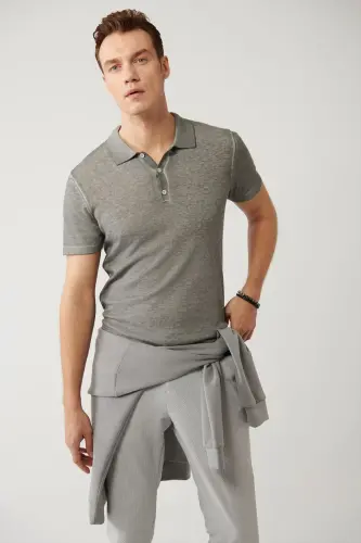 Erkek Antrasit 3 Düğmeli Polo Yaka Triko Regular Fit T-Shirt A41Y5067 - Antrasit 