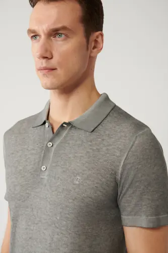 Erkek Antrasit 3 Düğmeli Polo Yaka Triko Regular Fit T-Shirt A41Y5067 - Antrasit - AVVA (1)