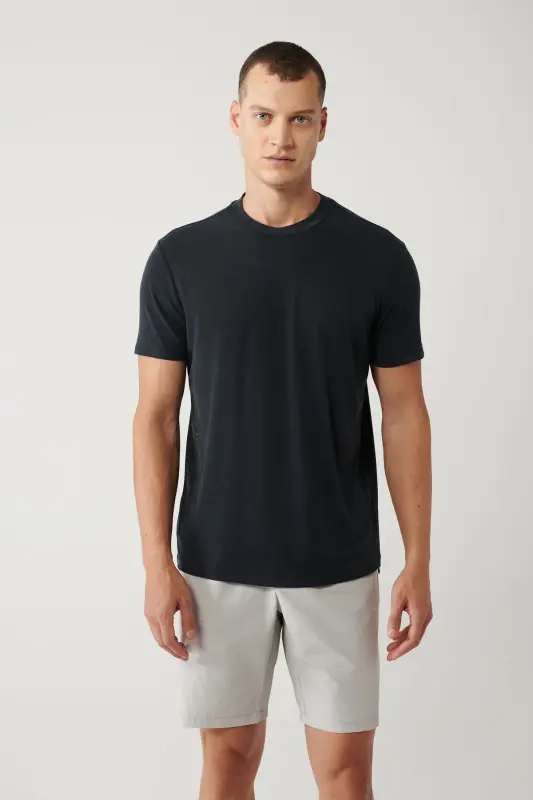 Erkek Antrasit Bisiklet Yaka Baskılı Soft Touch Regular Fit T-Shirt A41Y1032 - Antrasit - 1