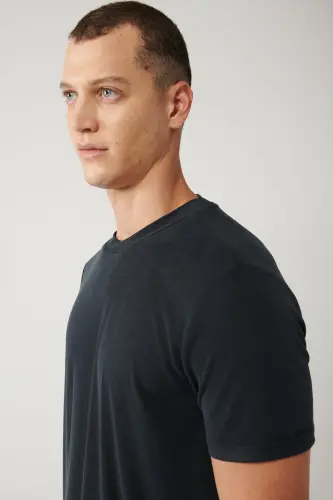 Erkek Antrasit Bisiklet Yaka Baskılı Soft Touch Regular Fit T-Shirt A41Y1032 - Antrasit - 2